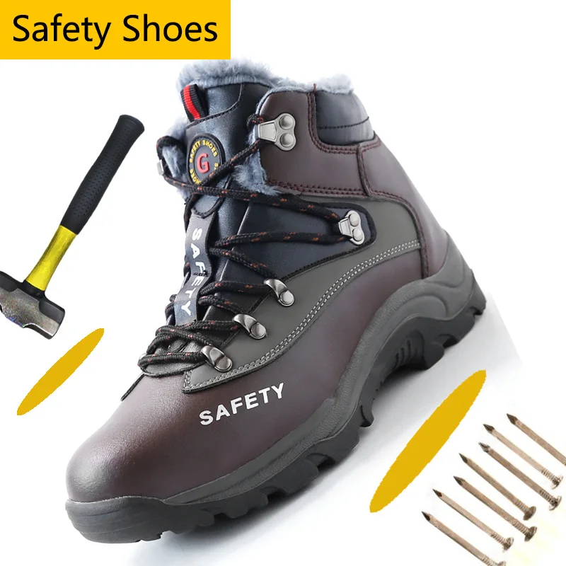 

Leather Steel Toe Work Boot Safety Shoes Men All In One Indestructible Work Safety Shoes Outdoor Warm Inner Winter Boots Men