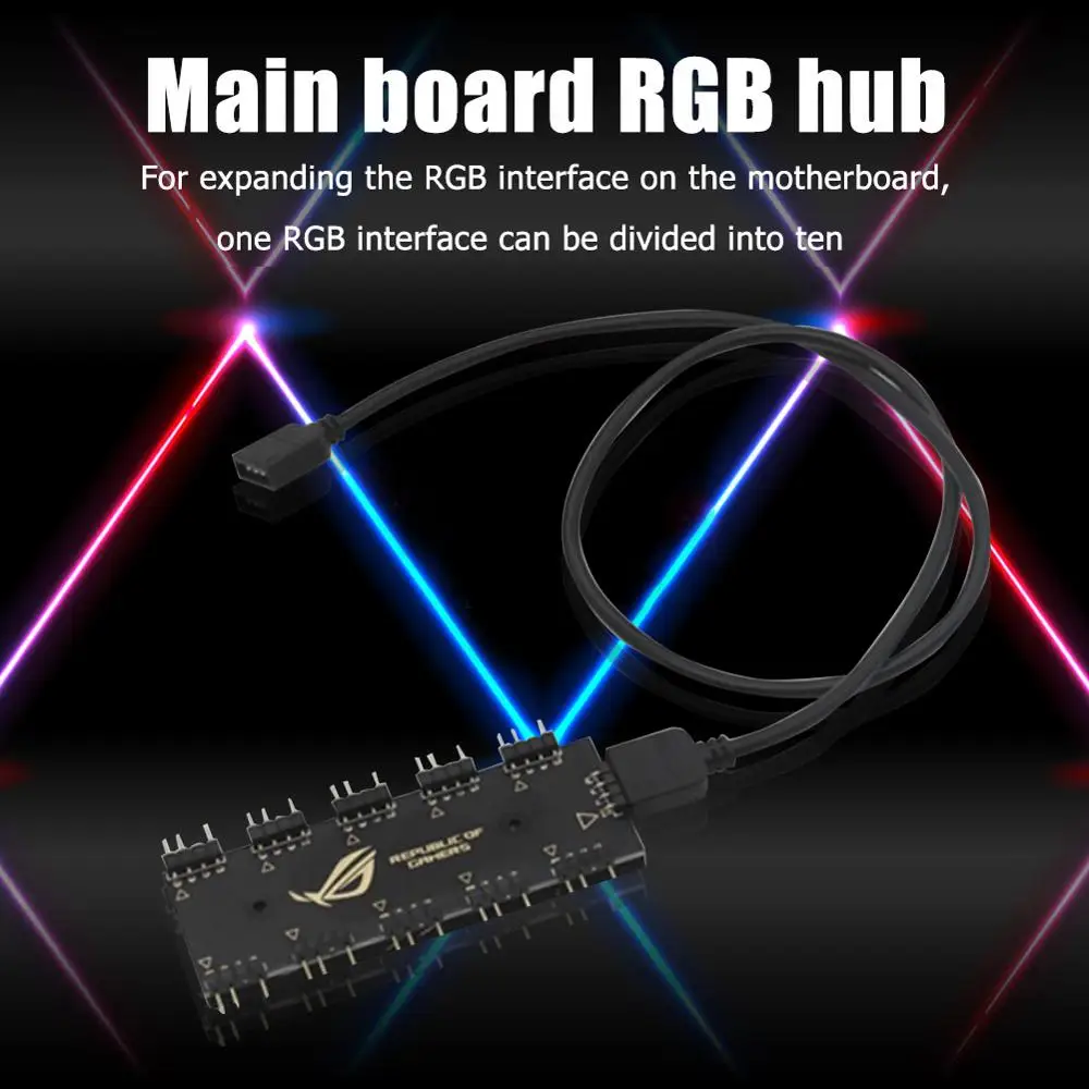 Fan Hub Adapter 5V 3Pin/12V 4Pin RGB Synchronization HUB Splitter 1 to 10 RGB SYNC Extension Cable For GIGABYTE AURA Sata Type Hub RBG