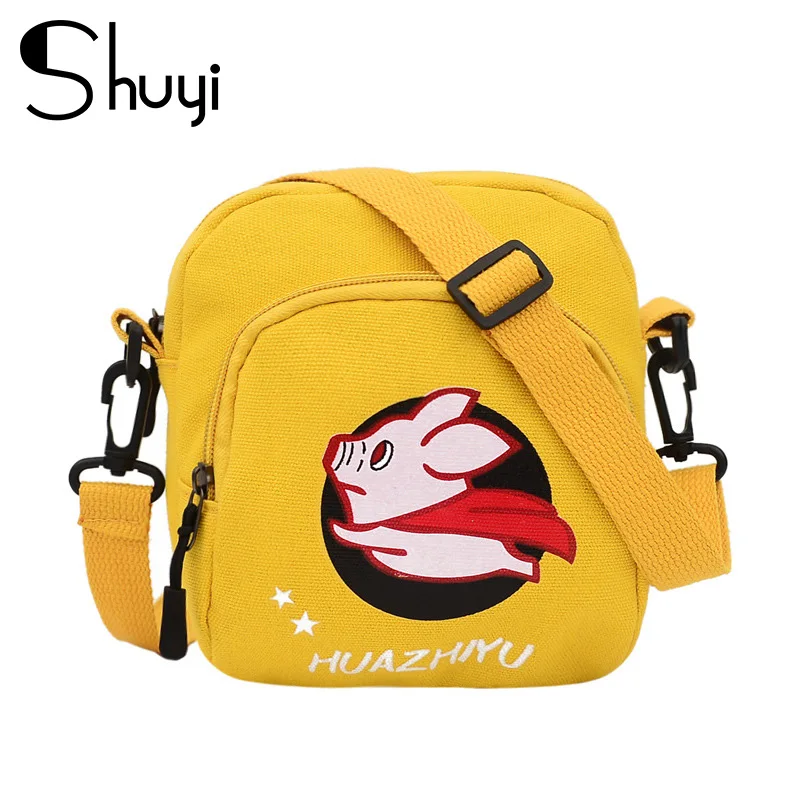 

SHUYI Fashion new girl bag Cartoon yellow flying pig shoulder bag Casual Lady Crossbody Bag Square canvas children's school bag