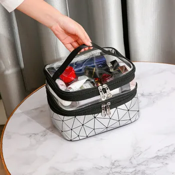 

Portable double-layer cosmetic bag PU makeup storage bag waterproof travel toiletries storage bag cosmetic case