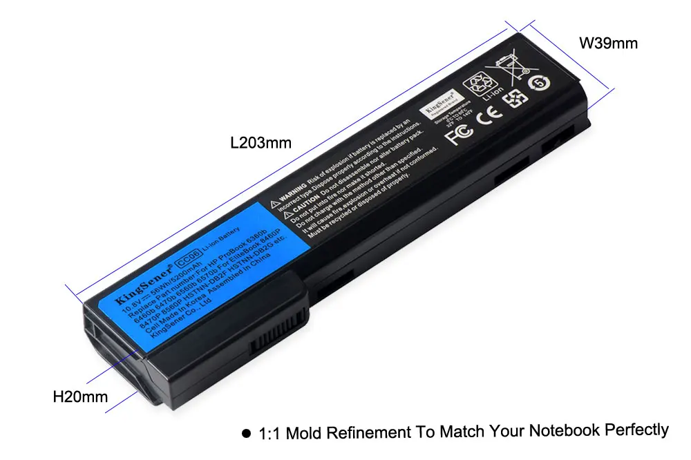 Bateria do Portátil para hp Probook 6360b 6460b 6470b 6560b 6570b 6465b 6475b 6565b 8460p 8470p 8460w Hstnn-db2f Cc06xl Kingsener-cc06 - Imagem 3