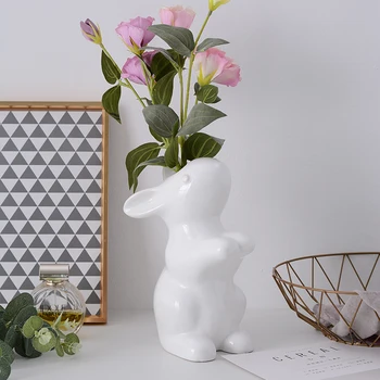 

NORDIC CREATIVE CERAMICS VASE RABBIT LOVELY FLOWER ARRANGEMENT SIMULATED ANIMAL MODERN HOME DECORATIVE ORNAMENTS R4514
