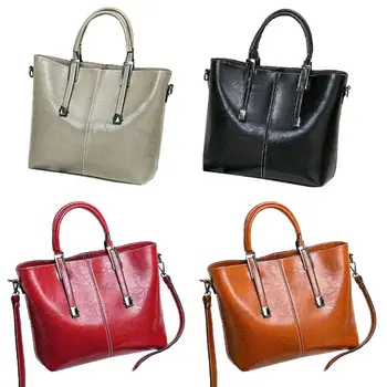 

Women Retro Handbag PU Waxy Leather Smooth Surface Solid Should Bag Lady Elegant Large Capacity Crossbody Messenger Tote Purse