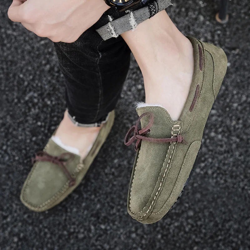 Large Size 38-47 Brand Fashion Winter Fur Moccasins Men Loafers High Quality Suede Leather Shoes Men Flats Gommino Driving Shoes 5