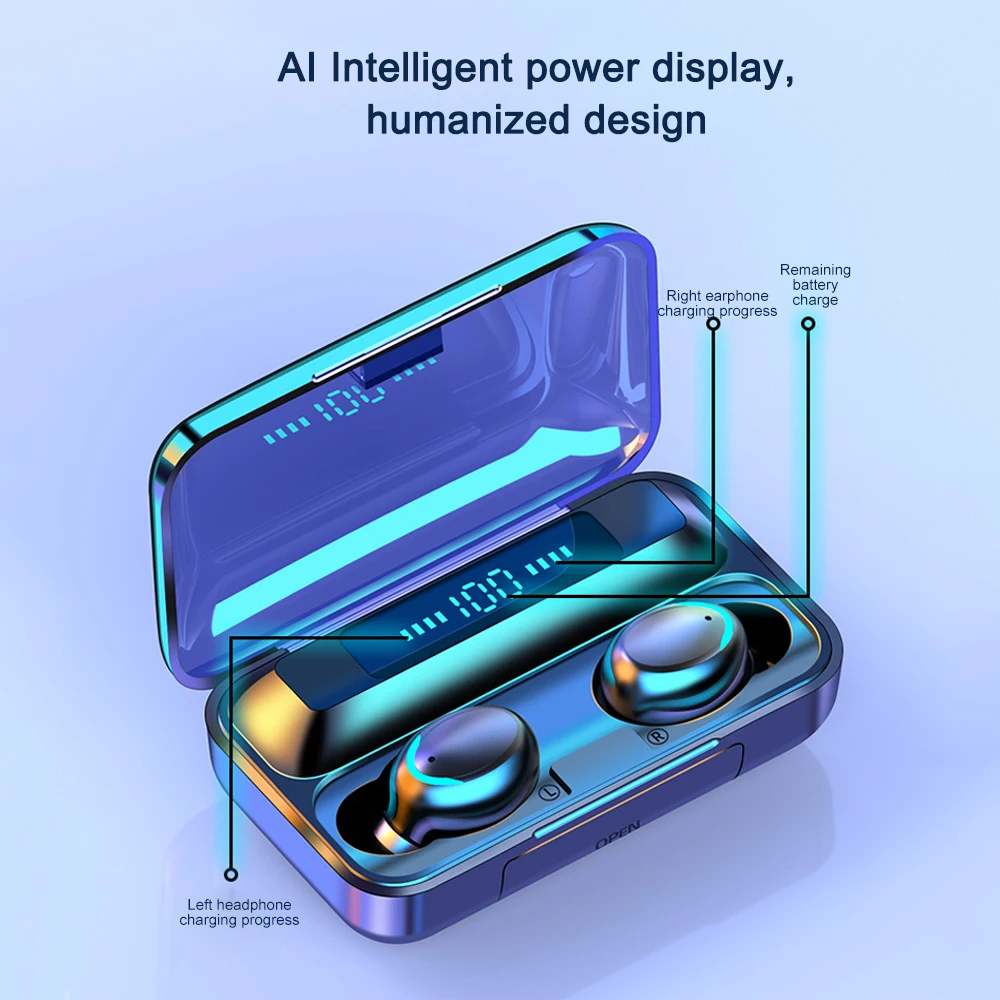 Wireless Bluetooth Earphone 5 0 Headphones Stereo Noise Cancelling Headphone F9 5 TWS Sport Earbuds with LED Display for Iphone