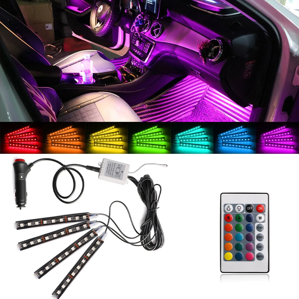 4-в-1 красочные RGB светильник бар 9LED окружающей среды светильник автомобиля декоративная интерьерная стенная панель с светильник с пультом дистанционного управления Управление