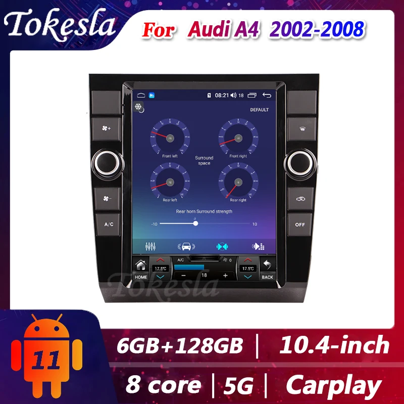 

Tokesla Car Radio Tesla Android 11 For Audi A4 Video 2 Din DVD Automotivo Multimedia Player Gps Navigation touch Screen System