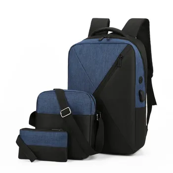 

2020 3pcs/set Men USB Unisex Waterproof Backpack Schoolbag Teenage Teenagers Bookbag to School Bag Kid Student Book Bag for Male