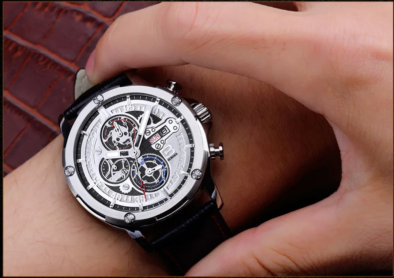 Швейцарские мужские часы люксовый бренд наручные часы Бингер кварцевые мужские часы кожаный ремешок Хронограф Diver glowwatch B6009-3