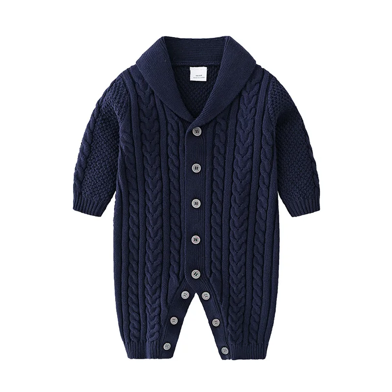

Baby Clothes New Onesies Boys Girls Baby Cotton Line Twisted Knit Open Buckle Romper Solid Color Fashion Suit Children Coat