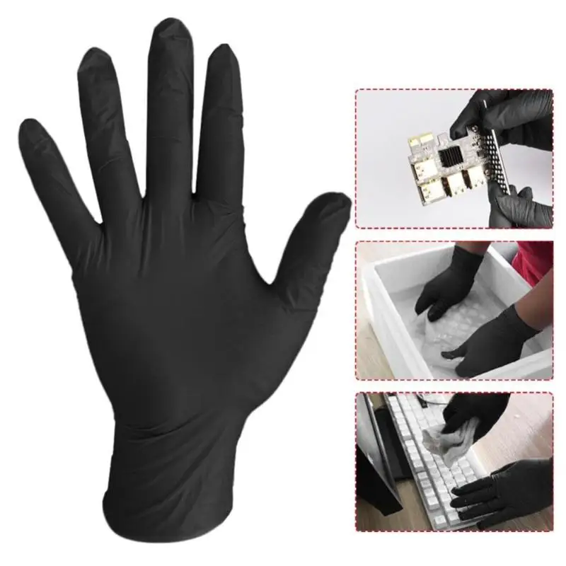 

100pcs Disposable Black Nitrile Glove Durable Mechanic Tattoo Valeting Gloves No Plasticizer Esters Silicone Oil Powder
