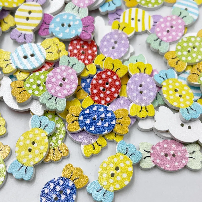 

New 50/100pcs Wholesale Print Dots Candy Wood Buttons Clothing Sewing WB232