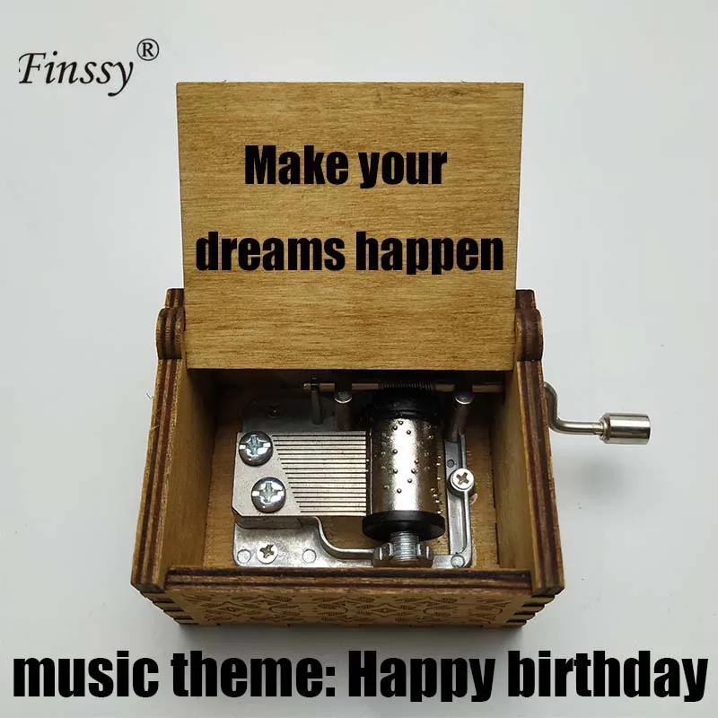 XJF-3 text custom inspiring words print Hand Cranked Wood Music Box Happy Birthday Christmas New Year Birthday student children Gift - Color: XJF-3