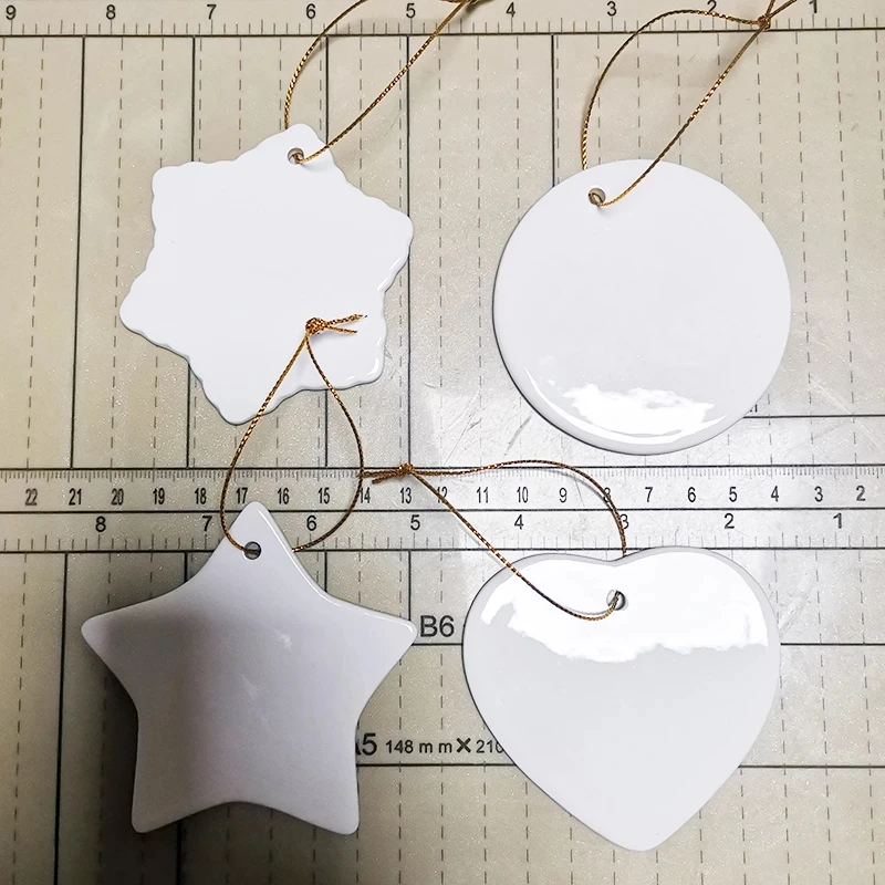 Baubles Tree Sublimation Heart Christmas Decoration 3" Blank Ceramic Hanging 