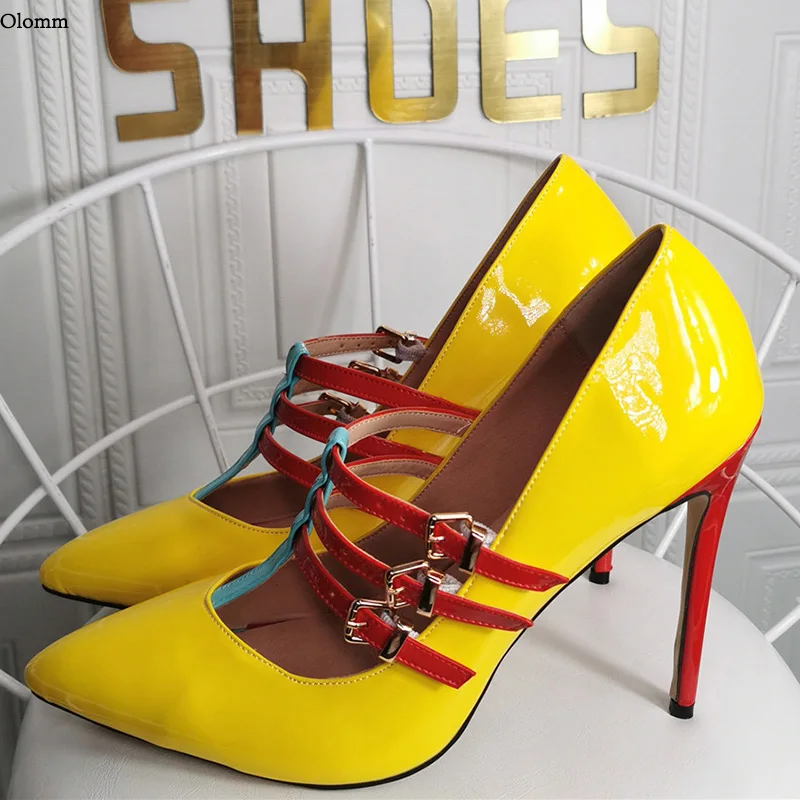 

Olomm New Handmade Women Spring Pumps Buckle Strap Sexy Stiletto Heels Pointed Toe Gorgeous Night Club Shoes Women US Size 5-15