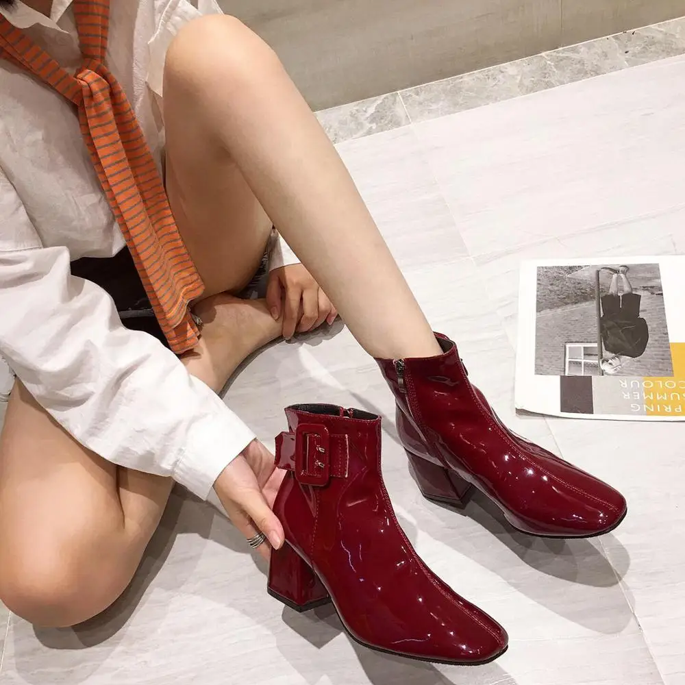 

Women's Rubber Boots Fashion Womens Shoes 2019 Leather Booties Chunky Heel Lace Up Rain Punk Med High Heel Stockings Ladies