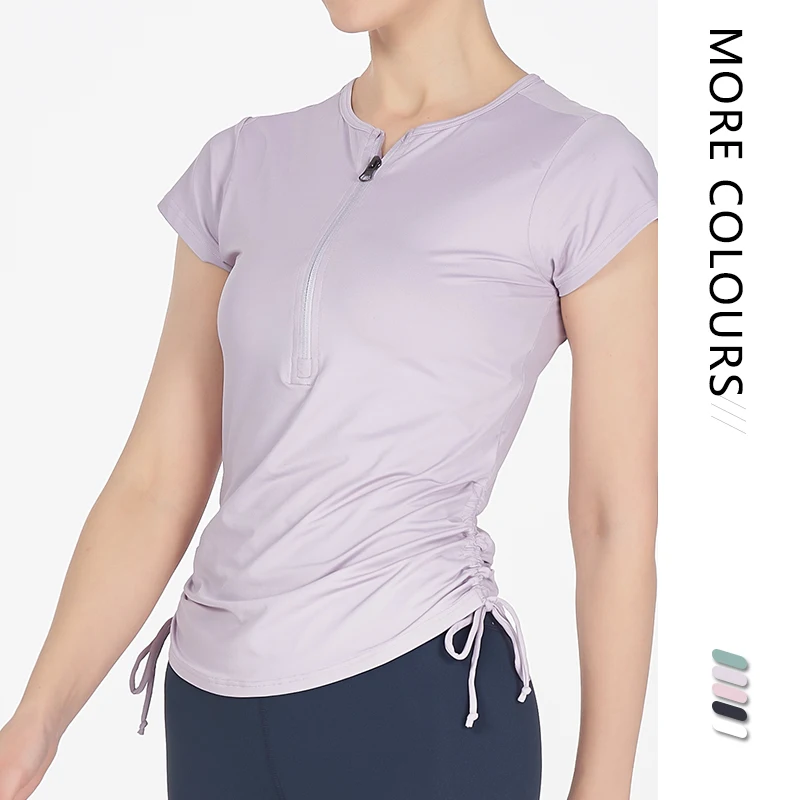 

Ladies Zipper Yoga Tops Gym Running Sportswear Casual Breathable Solid Color Quick-Drying T-shirt Women