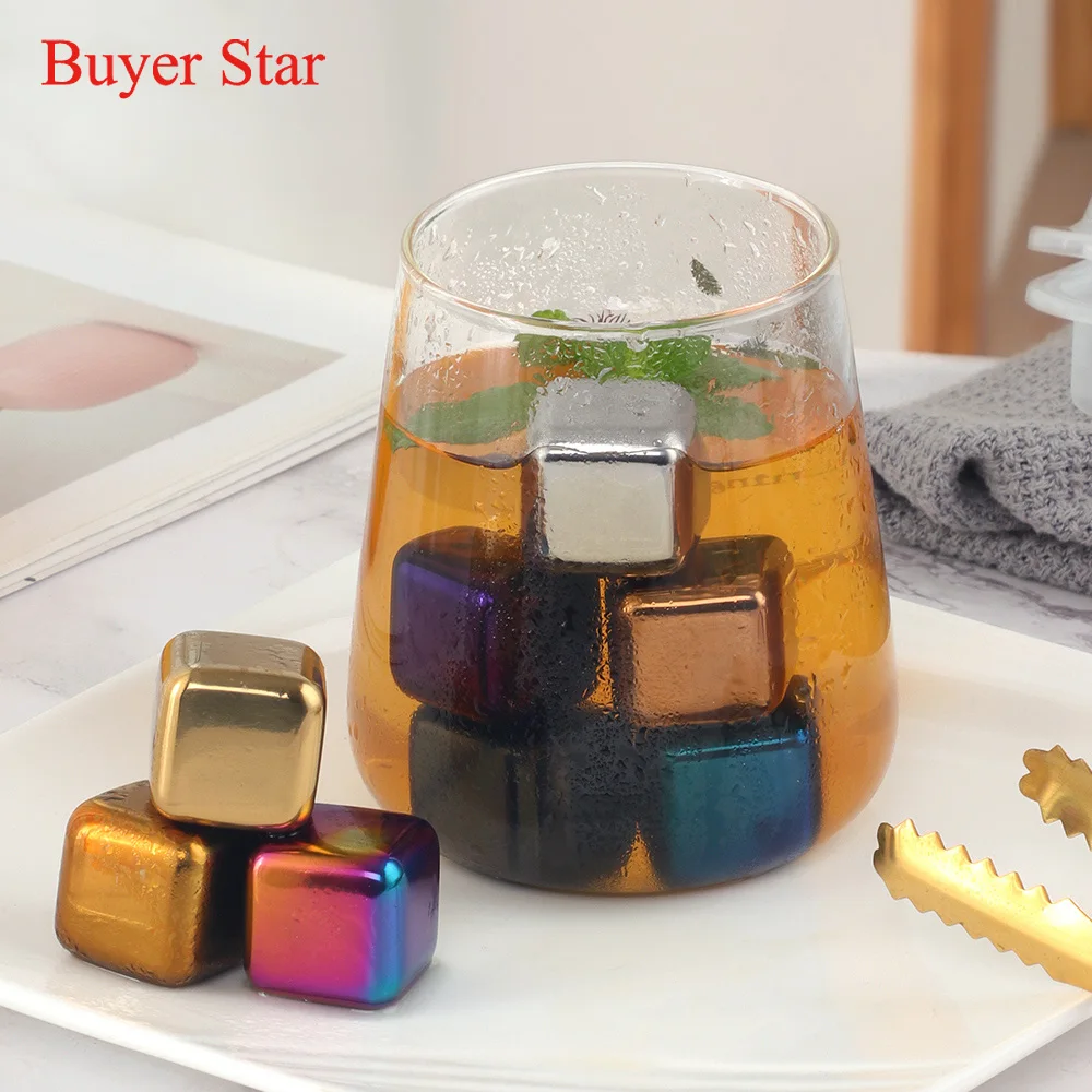 4/6/8PCS Reusable Whisky Stones Ice Cubes Set Food Grade Stainless Steel Wine Cooling Cube Chilling Rock Party Bar Tool Gift