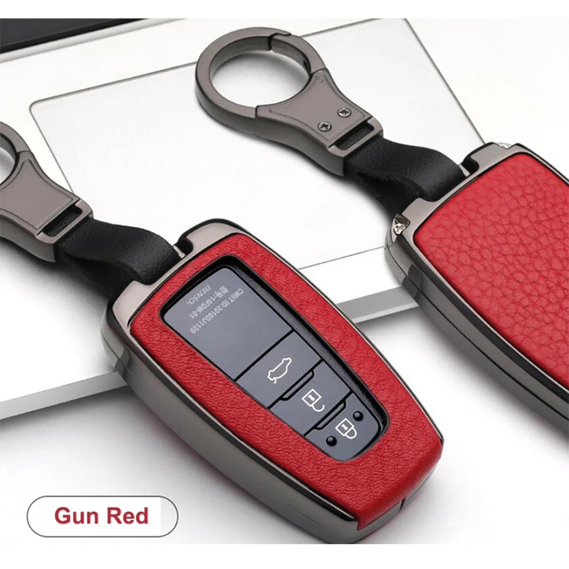 Gun Red Брелок чехол из натуральной кожи для TOYOTA Camry CHR Crown Prado IZOA - Название цвета: Gun Red
