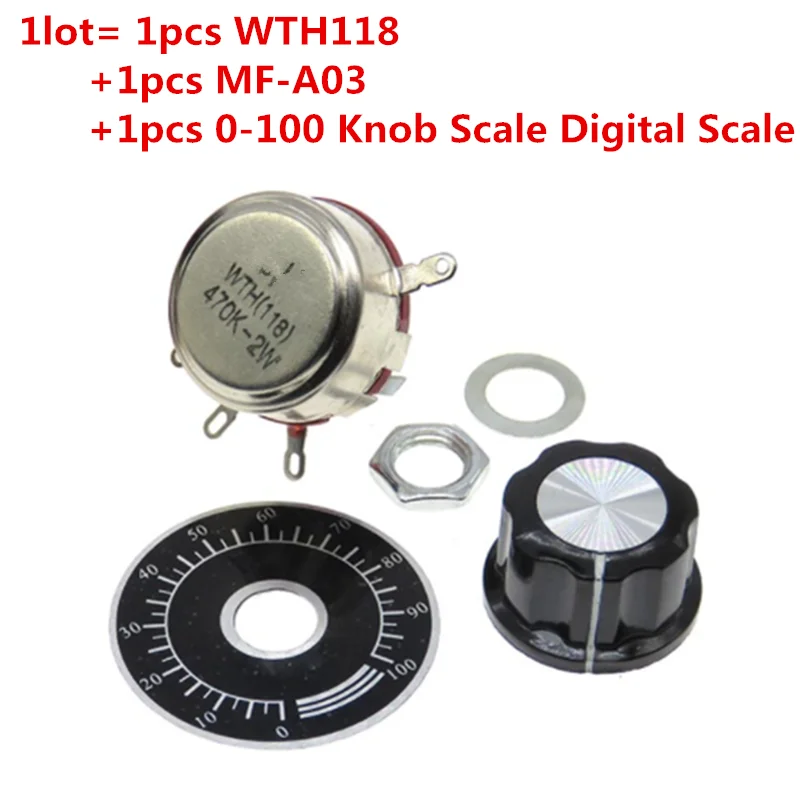 1 set WTH118 DIY Kit Parts 2W 1A Potentiometer 1K 2.2K 4.7K 10K 22K 47K 100K 470K 1M MF-A03 10pcs lot wx112 wth118 0 100 scale wth118 potentiometer knob digital scale for wx112 wth118