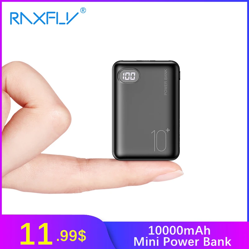 

RAXFLY Mini Power Bank 10000mAh Portable LED Screen Mi PowerBank For iPhone Xiaomi Dual USB Ports Fast Charger External Battery