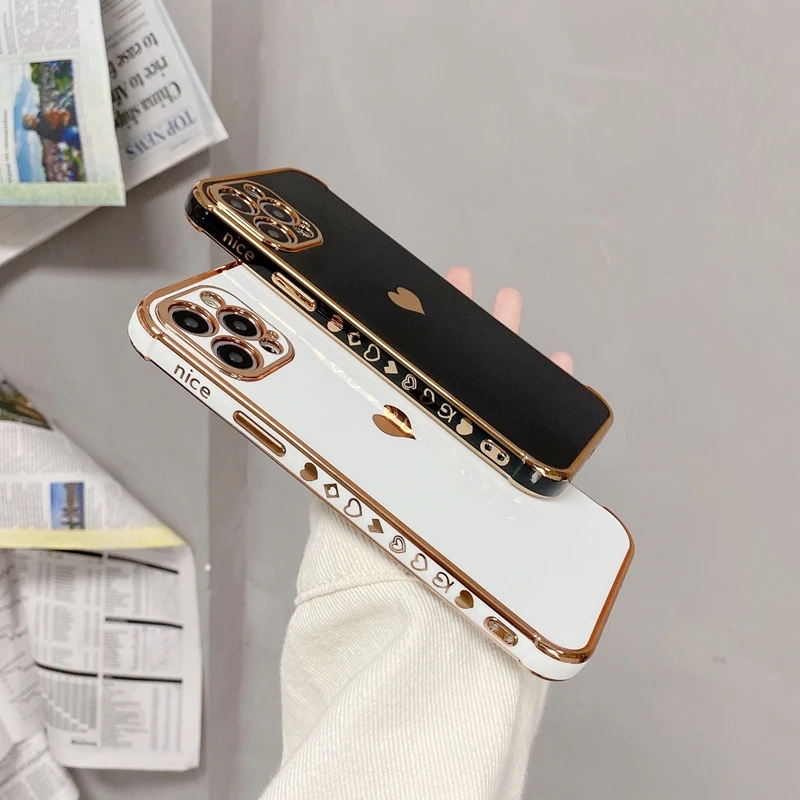 Soft electroplated love heart phone case for iphone 11 12 pro max xs x xr 7 8 plus mini se 2020 shockproof bumper back cover