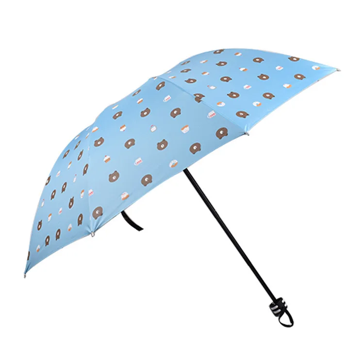 

South Korea Hipster All-Weather Umbrella Creative Brown Bear Anime Three-fold Umbrella Parasol Sun-resistant Folding Bear Paraso