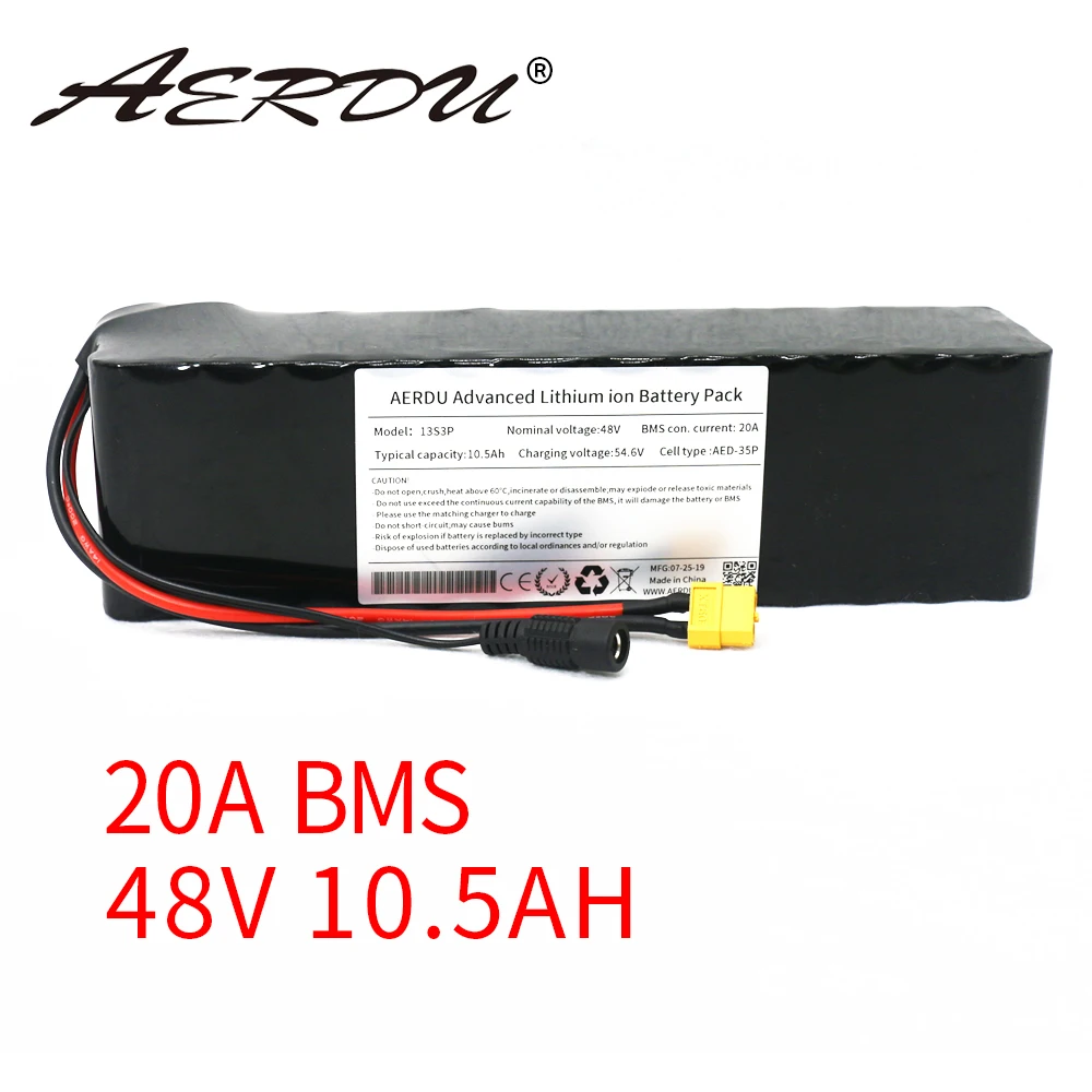 AERDU 48V 10.5Ah 750w 18650 13S3P 10Ah литиевая батарея электрический велосипед Скутер