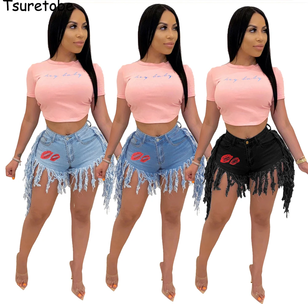 Tsuretobe Plus Size Jean Shorts Women Lip Embroidery Jeans Tassel Denim Shorts Stretch Cut Up Shorts Ripped Jeans Shorts Women Tsuretobe Plus Size Jean Shorts Women Lip Embroidery Jeans Tassel Denim Shorts Stretch Cut Up Shorts Ripped Jeans Shorts Women