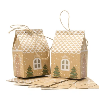 

50pcs New European Christmas Small House Kraft Paper Candy Box Gift Box Christmas Kraft Paper Gift Box Kraft Paper Candy Box