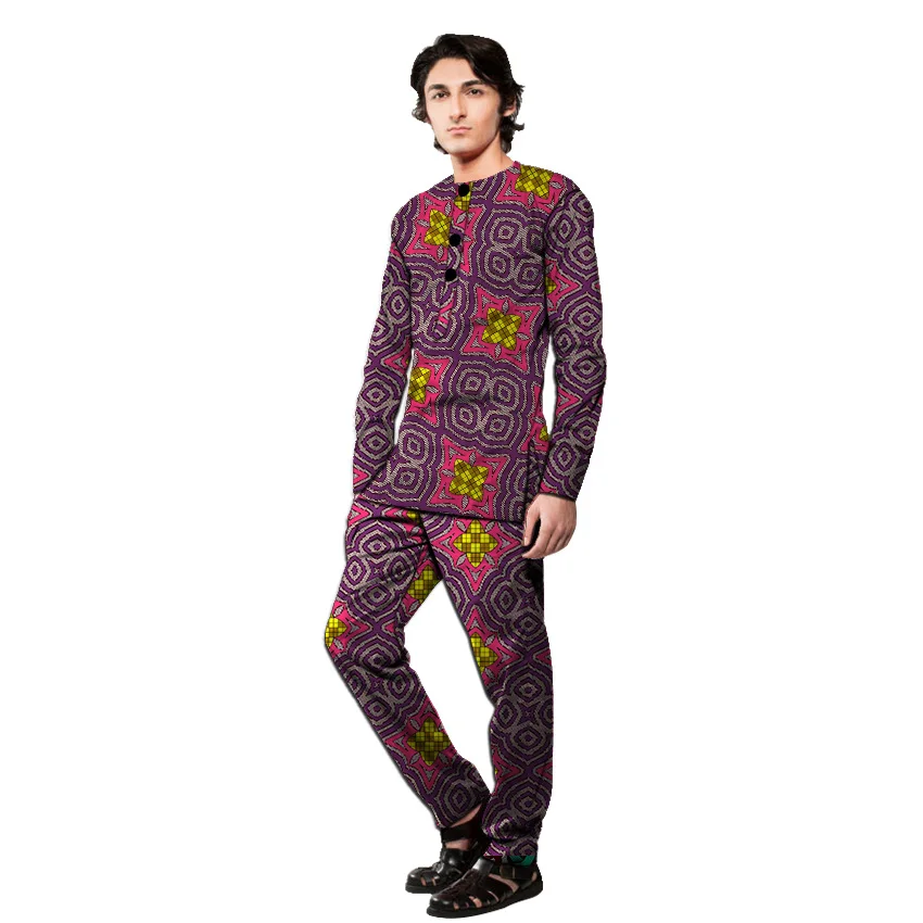 Африканский принт с длинным рукавом мужская рубашка с брюками наборы рубашки-Дашики+ брюки на заказ мужские наряды для африканских посиделок