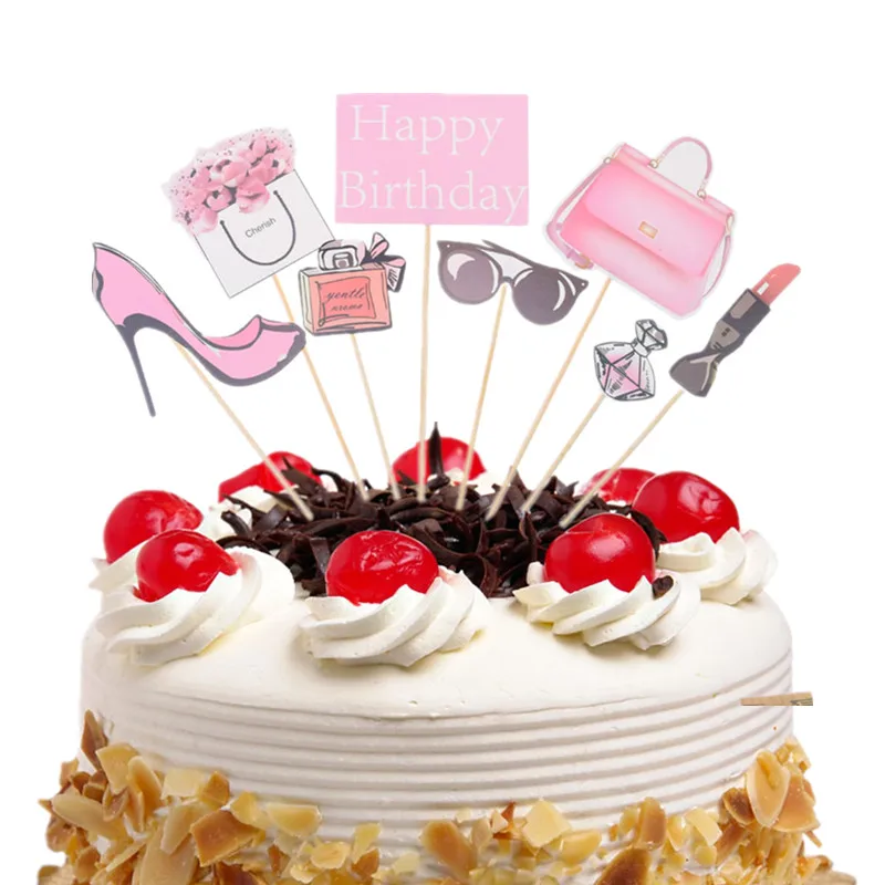 

Cake Toppers Perfume high heels Cupcake Topper Cake Flags Women Lady Kids Happy Birthday Wedding Bride Party DIY Baking Decor