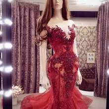 Сверкающее красное платье русалки для выпускного вечера, кружевное длинное платье с бисером для выпускного вечера, роскошное вечернее платье с оборками, Robe De Soiree