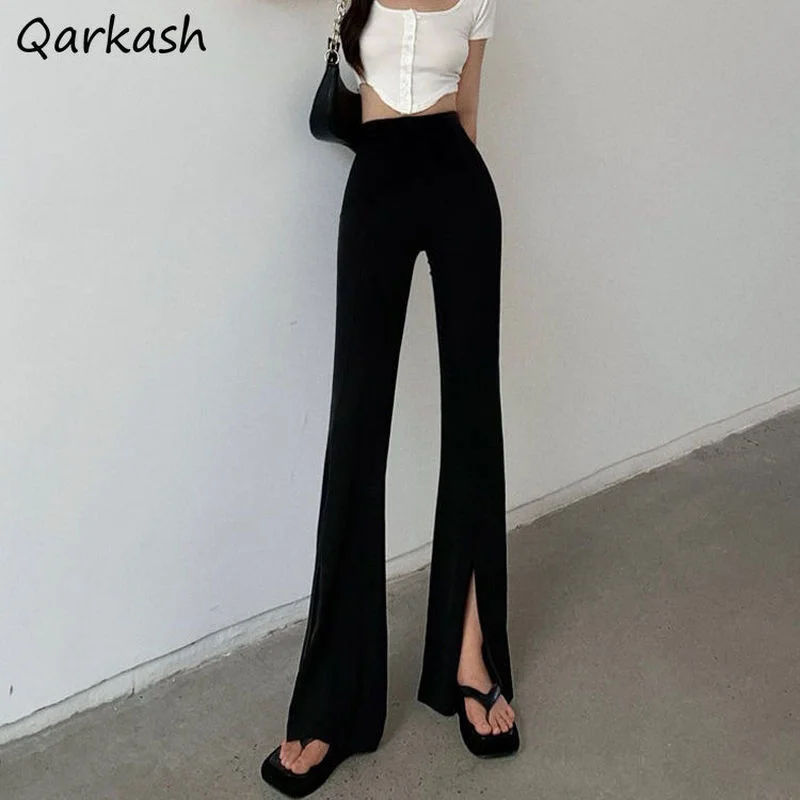 Spring Summer Black Flare Pants High Waist Black Vintage Skinny