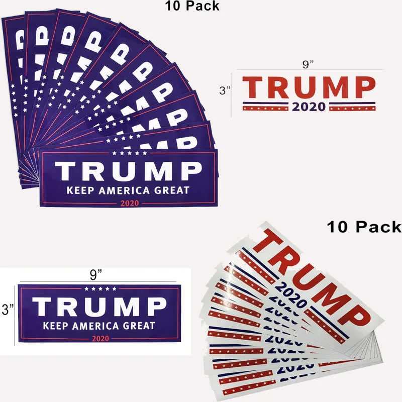 10Pcs/lot 7.6 x 22.9cm Self Adhesive Car Bumper Stickers With Lettering Donald Trump President Campaign Decal Accessories
