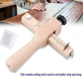 

Adjustable Leather Strap Cutter Leathercraft Strip Belt DIY Hand Cutting Wooden Strip Cutter with 5 Blades Leather Tools