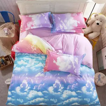 

4pcs Cotton Bedding Set Pure Cotton South Of Colorful Clouds Pattern Simplicity Bed Sheet With Quilt Cover Pillowcase
