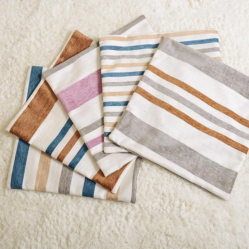 

Modern Simple Pillow Cover Chenille Jacquard Weave Stripe Pattern Throw Cushion Cover Home Living Room Sofa Home Soft Decoration