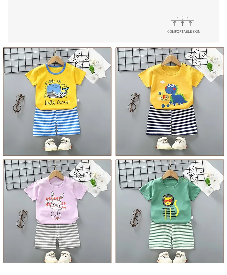 vintage Baby Clothing Set Summer Baby Boys Girls Set Pure Cotton Baby Short Sleeve 2-piece Clothes Boy's Clothing Set Homewear Suit Kids Outfits Baby Clothing Set luxury