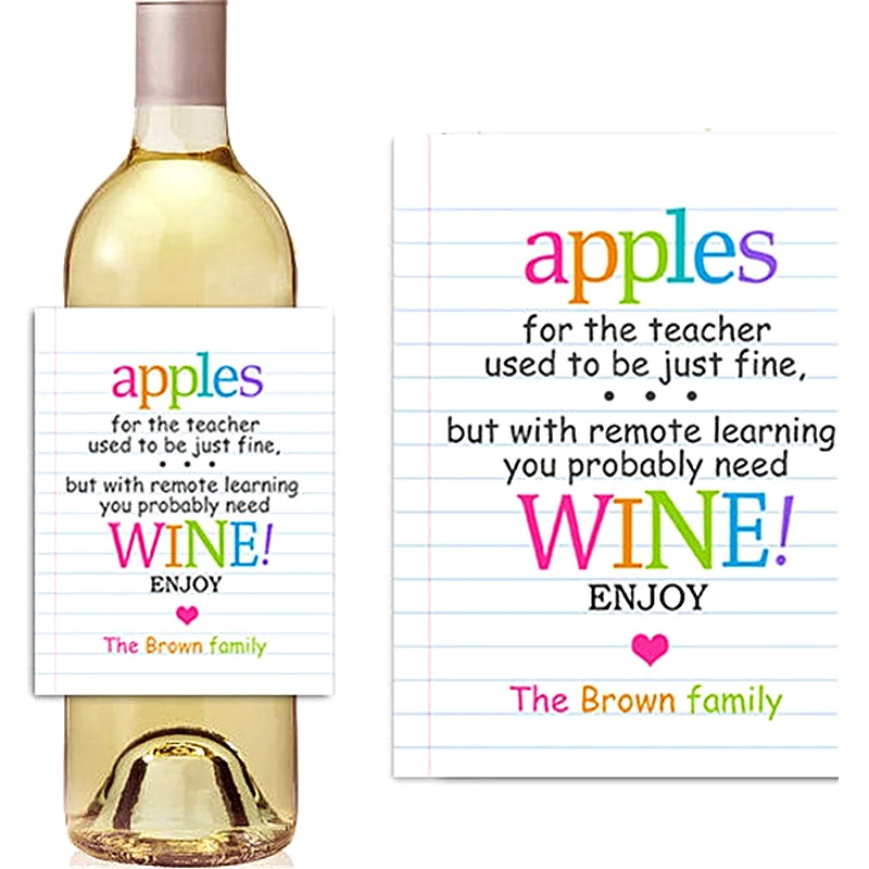 Custom Remote Learning Teacher Bottle Label,personalized Family Wine For  Thank Teachers Label Ideas,teacher End Of Year Gifts - Spice Stickers - ...