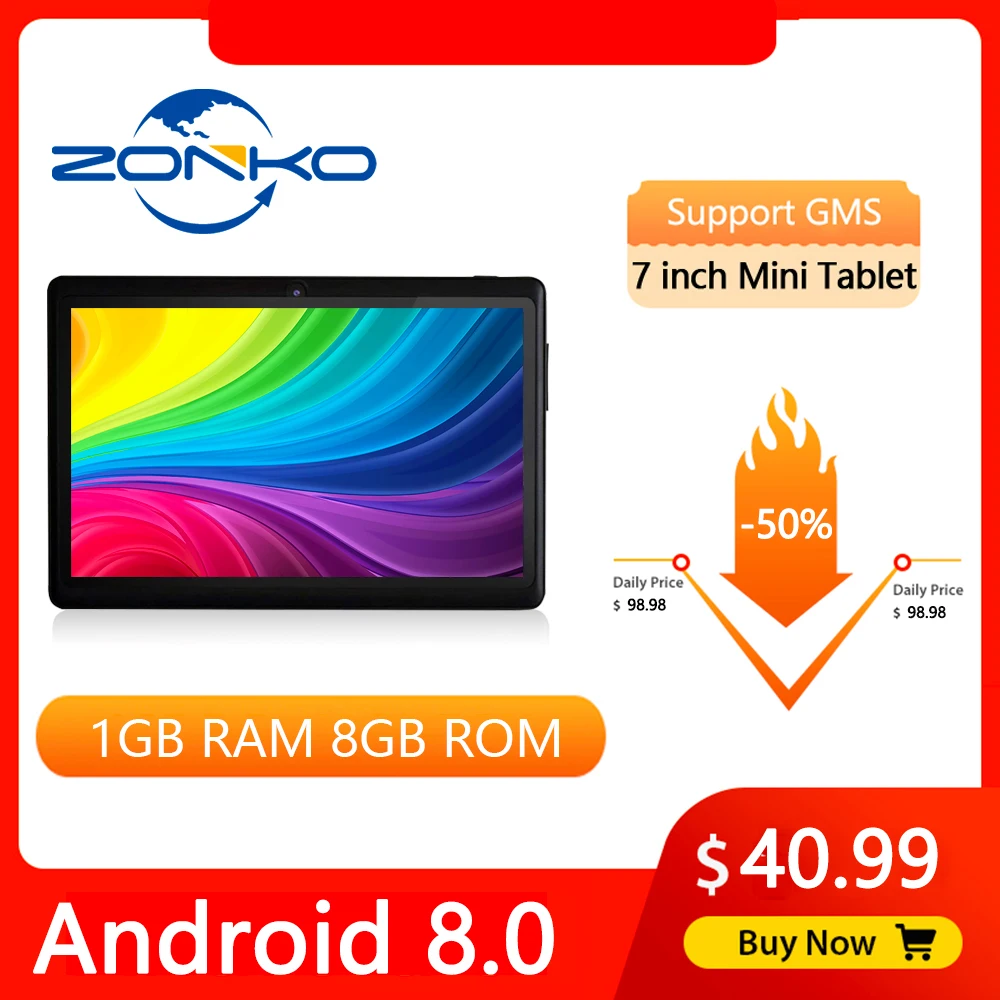 ZONKO планшет с 7 дюймовым дисплеем четырёхъядерным процессором 8 1x1024 Android