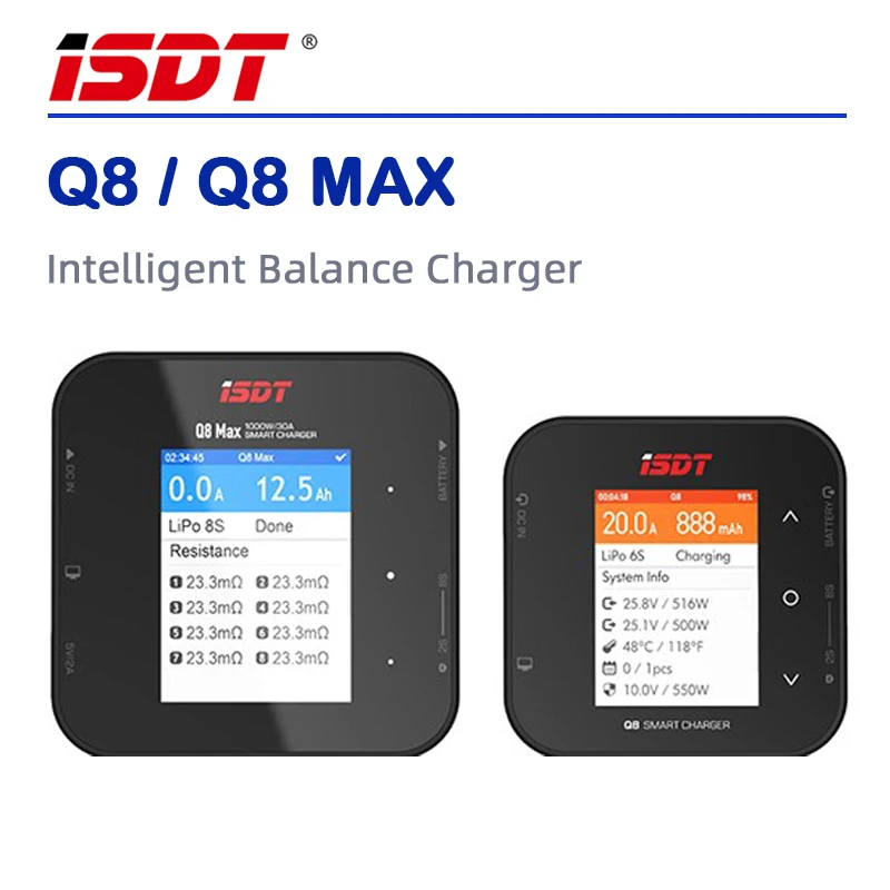 

Балансирующее зарядное устройство ISDT Q8 MAX 1000 Вт 30A / Q8 500 Вт 20A 2-8S для моделей Lilon LiPo LiHV NiMH Pb RC