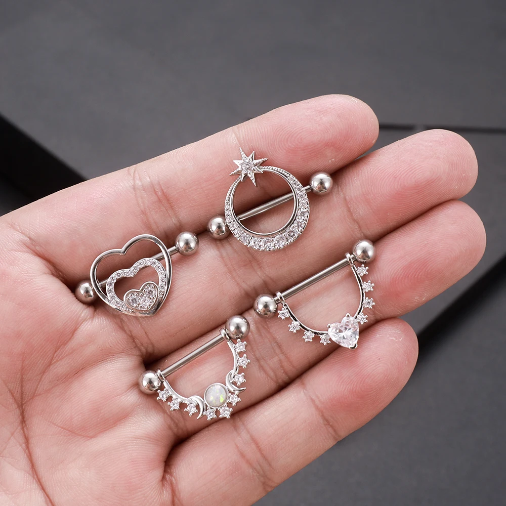 Body Piercing Jewelry 2PCS Snake Rabbit Heart Nipple Piercings Women Nipple Rings Cover Barbell Breast Shield Crystal Steel 14G Body Piercing Jewelry