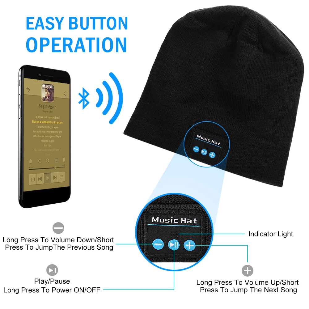 Bluetooth шапка бини для женщин и мужчин Беспроводная музыкальная зимняя спорта на