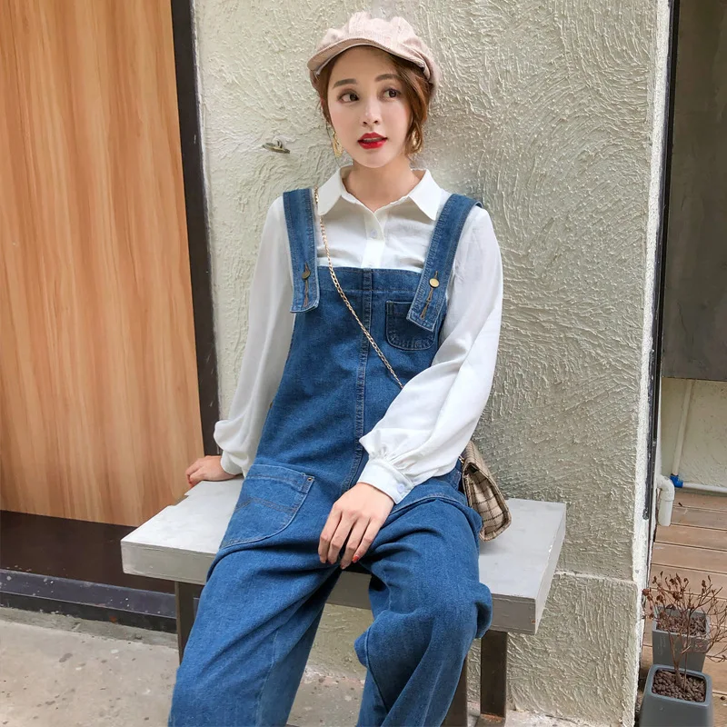 Pregnant Women's Wear Loose-fitting Jeans Straps Pants Wide-legged Nine-minute Ropa Mujer Maternity Pregnancy Cotton