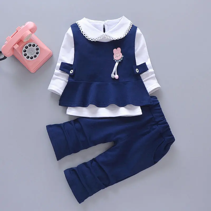 BibiCola/весенне-осенний комплект одежды для маленьких девочек; блузка с длинными рукавами для малышей+ джинсовый комбинезон; джинсовые штаны; комплект детской одежды - Цвет: picture color