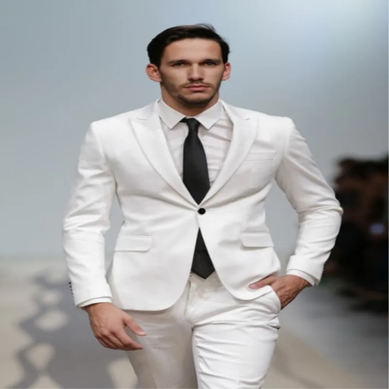 

One Button Ivory White Men's Suits For Wedding 2 pieces (Jacket + Pants) Latest Creations Casual Custom Made Married Blazer 422