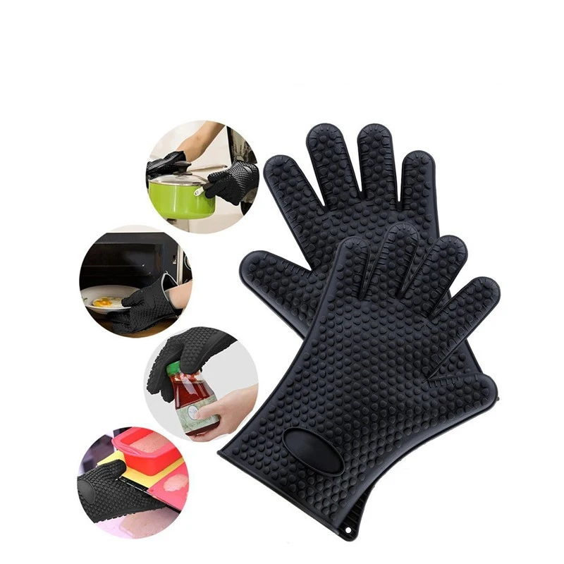 A Silicone Oven Mitt Heat Resistant Gloves Full Finger Hand Single Mitts Kitchen Accessories |