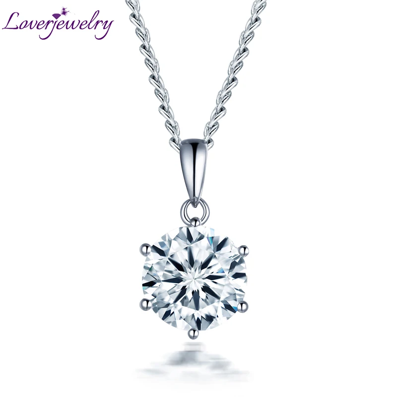 LOVERJEWELRY для Женщин Муассанит Подвески реальный Белое золото 14 карат круглой
