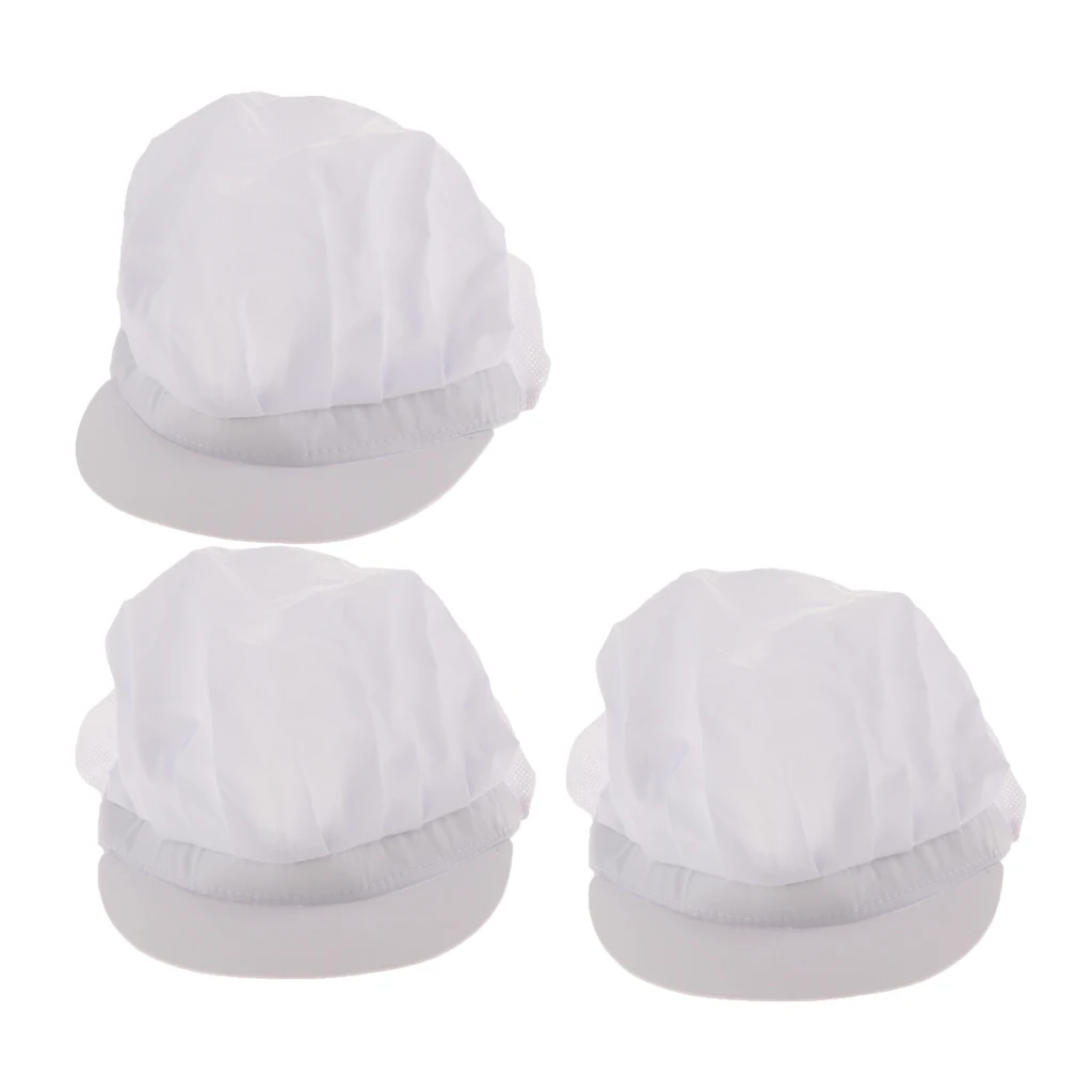 3Pcs White Half Mesh Cook Adjustable Men Women Kitchen Baker Chef Elastic Cap Hat Catering